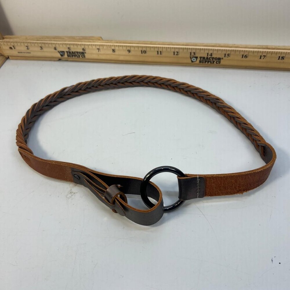 Women's Vintage Braided Leather Belt Rich Brown Handcrafted Western Style